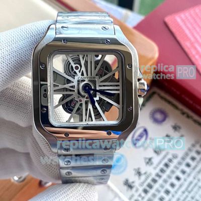 Replica Cartier Skeleton Santos de Watches Quartz 39mm Stainless Steel